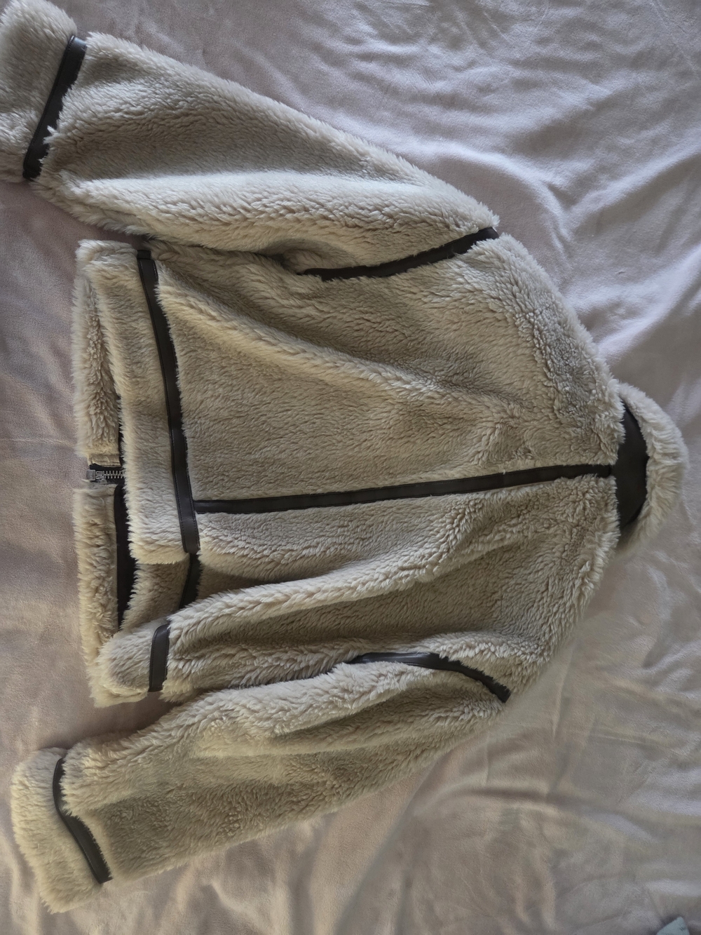 American Eagle Cozy Faux Shearling Zip Jacket in Light Beige